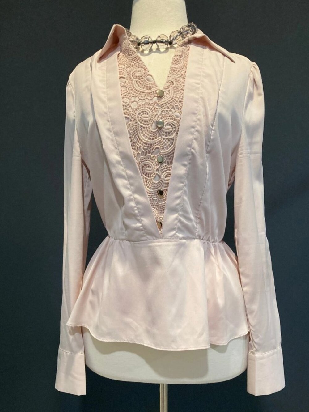 ELLE Collection Beige Twofer Collared Peplum Blouse Size Med